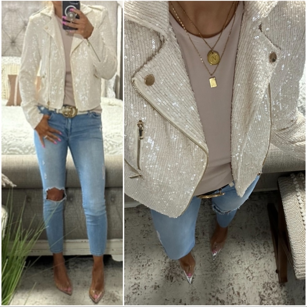 LAST💕New💕✨Stunning sequin Moto zip jacket